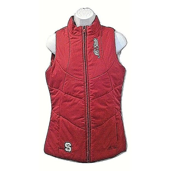 Adidas NC State Wolfpack Red Womens Puffer Vest Full Zip Embroidered Size S - Picture 1 of 7